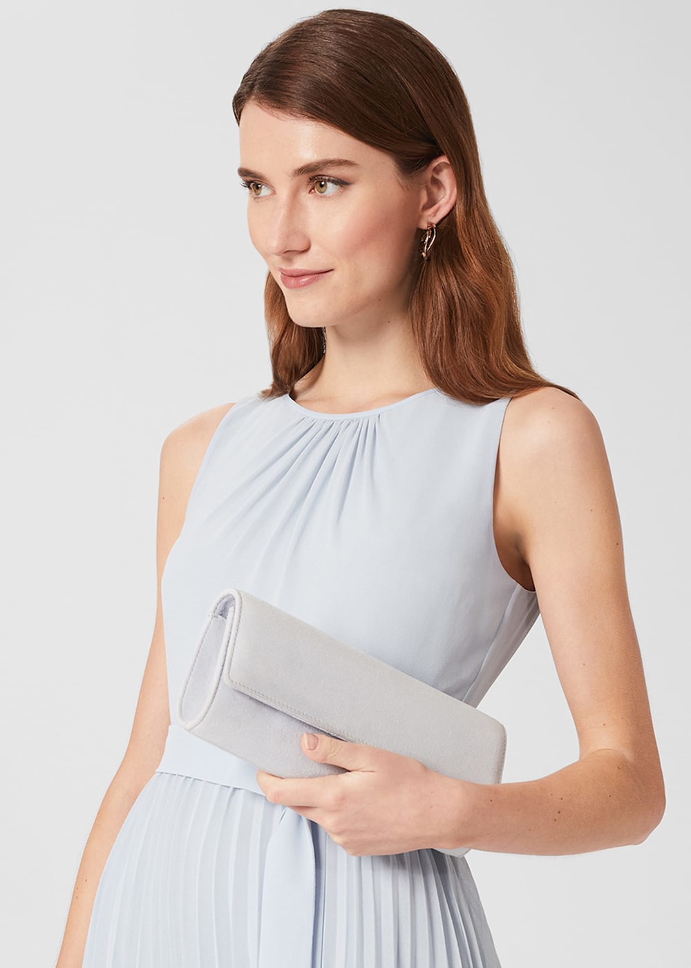 Light blue suede clutch bag hot sale