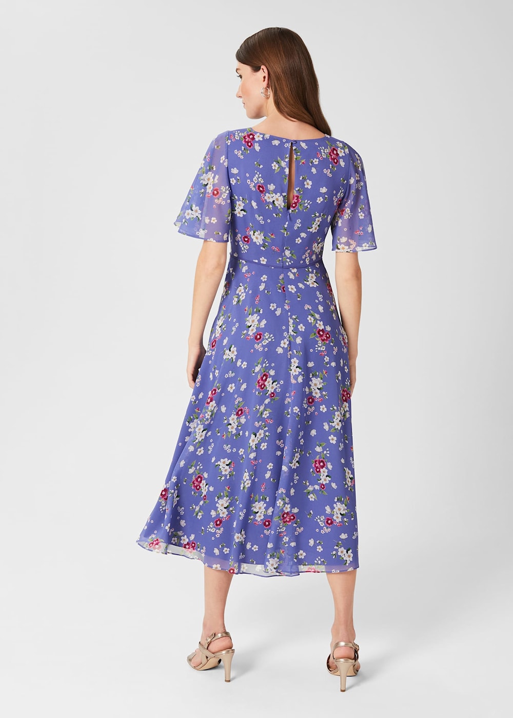 Block color maxi purple chiffon dresses 5010