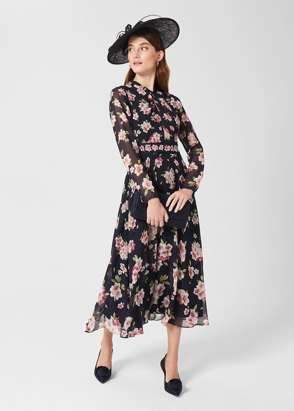 Helena Silk Floral Midi Dress Hobbs UK