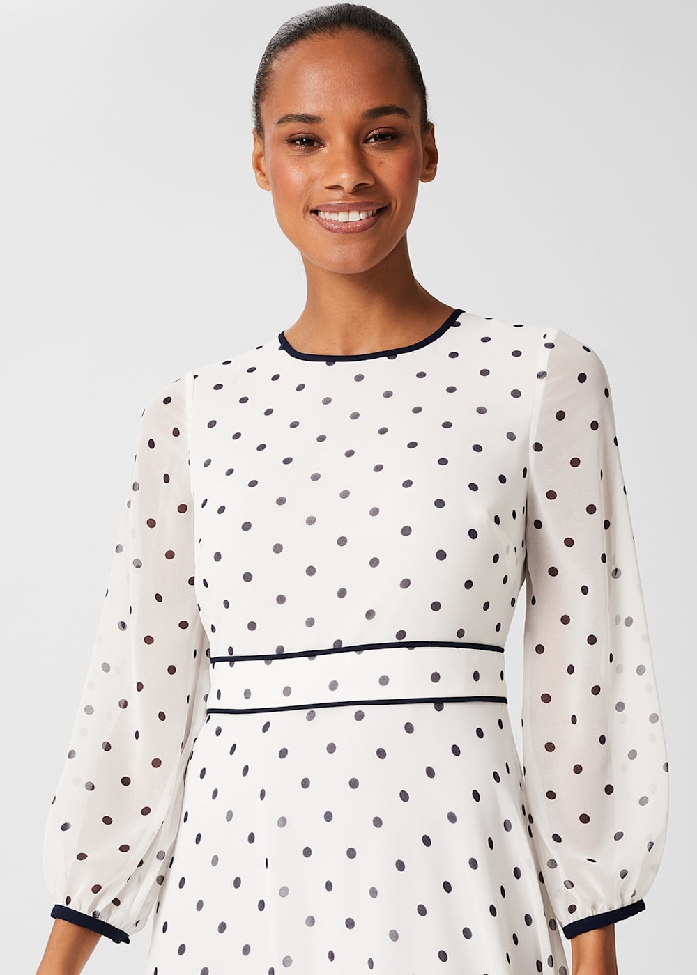 Polka dot fit and flare dress new arrivals