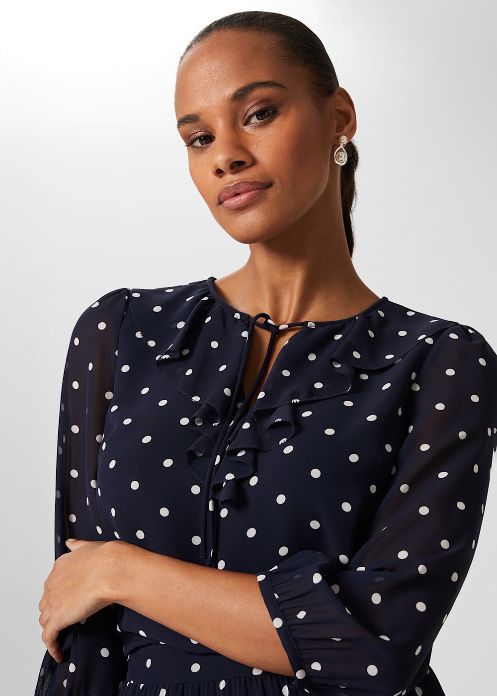 Navy polka dot blouse uk shop