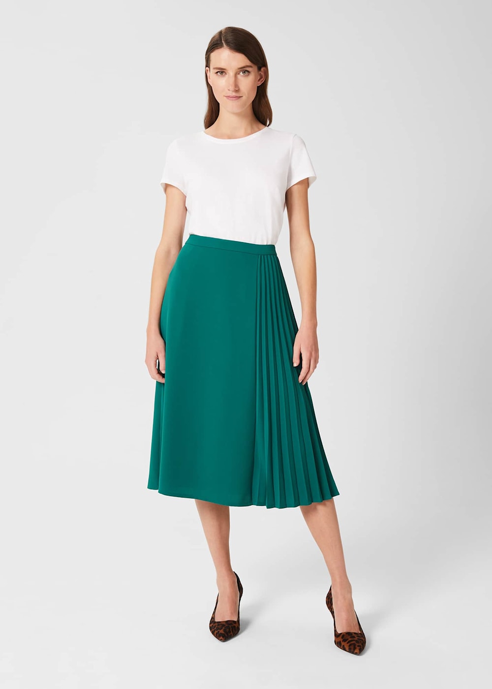 Hobbs green pleated skirt store