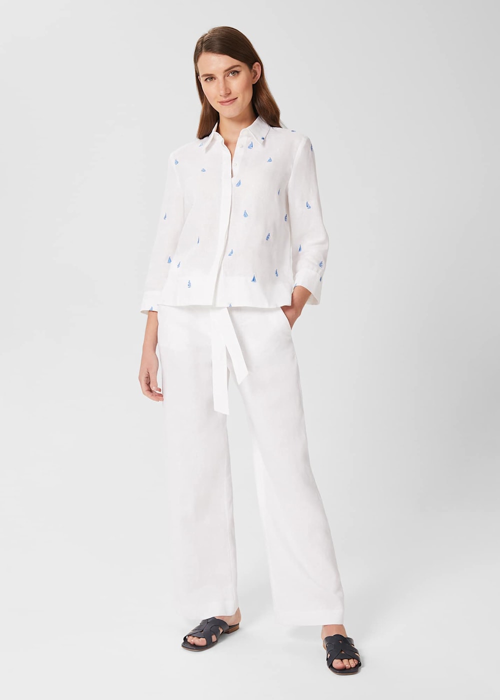 Jacqui Wide Leg Linen Trousers Hobbs UK