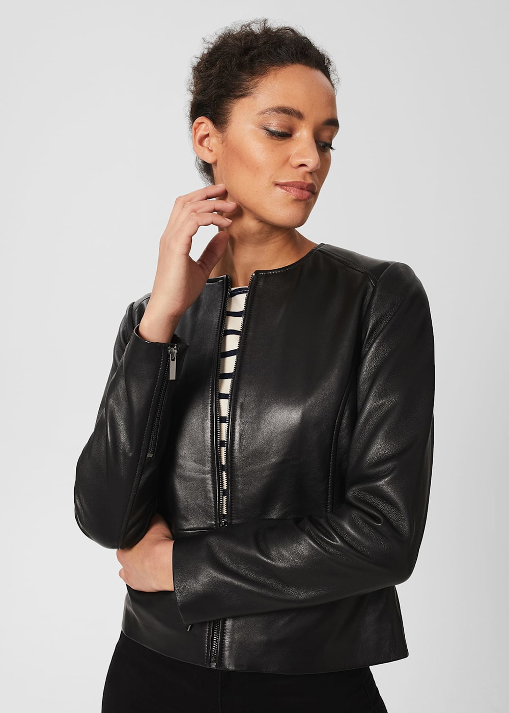 Hobbs black leather jacket online
