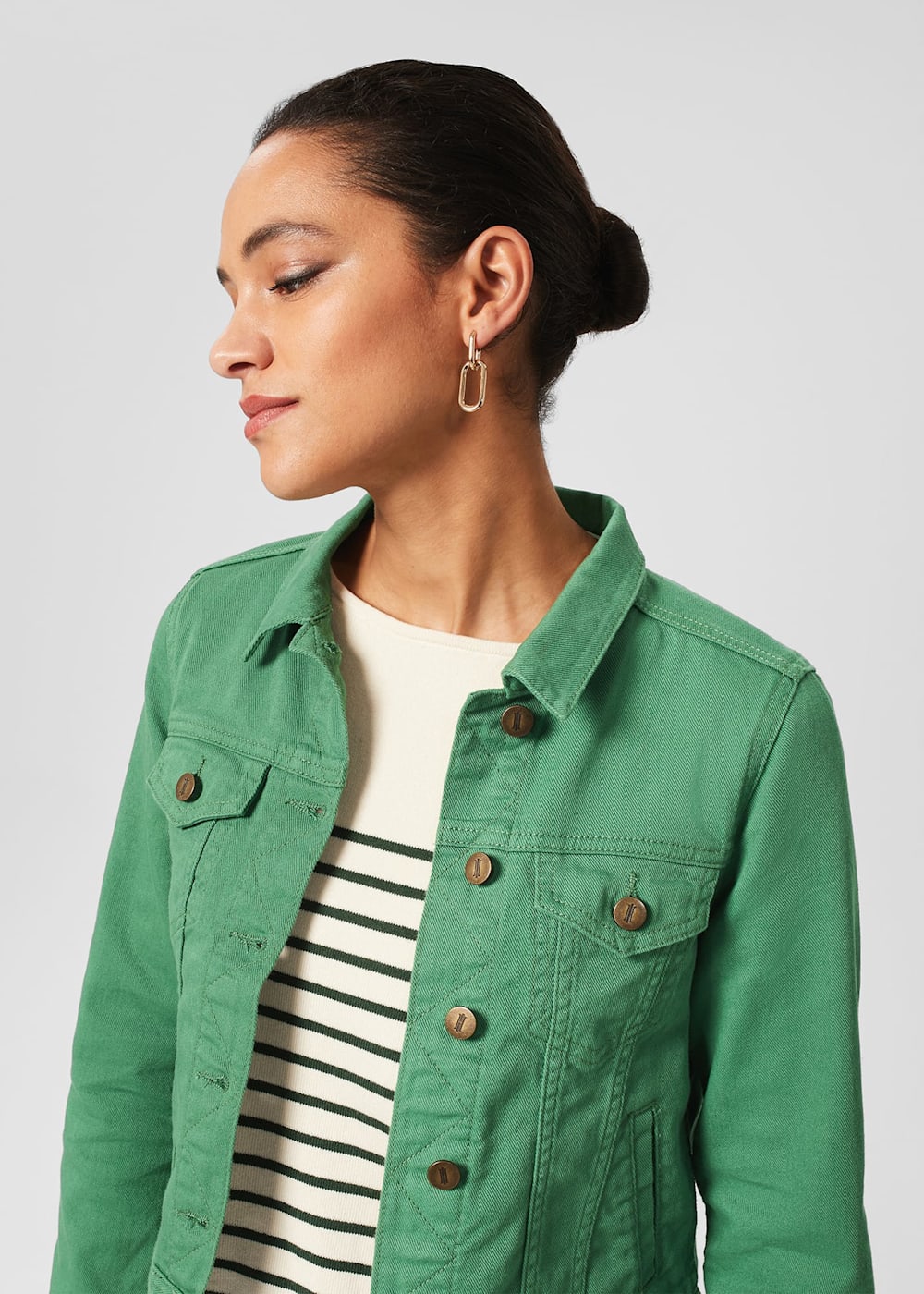 Green hooded denim jacket hot sale