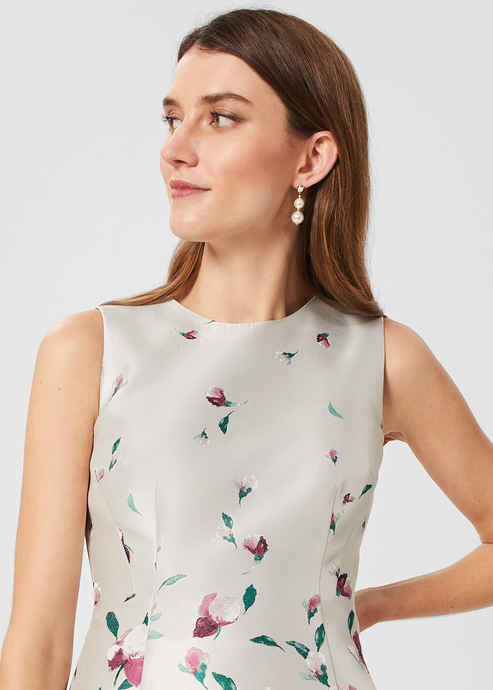 Pink Floral Print Jacquard Short Sleeve Dress - Pink Princess