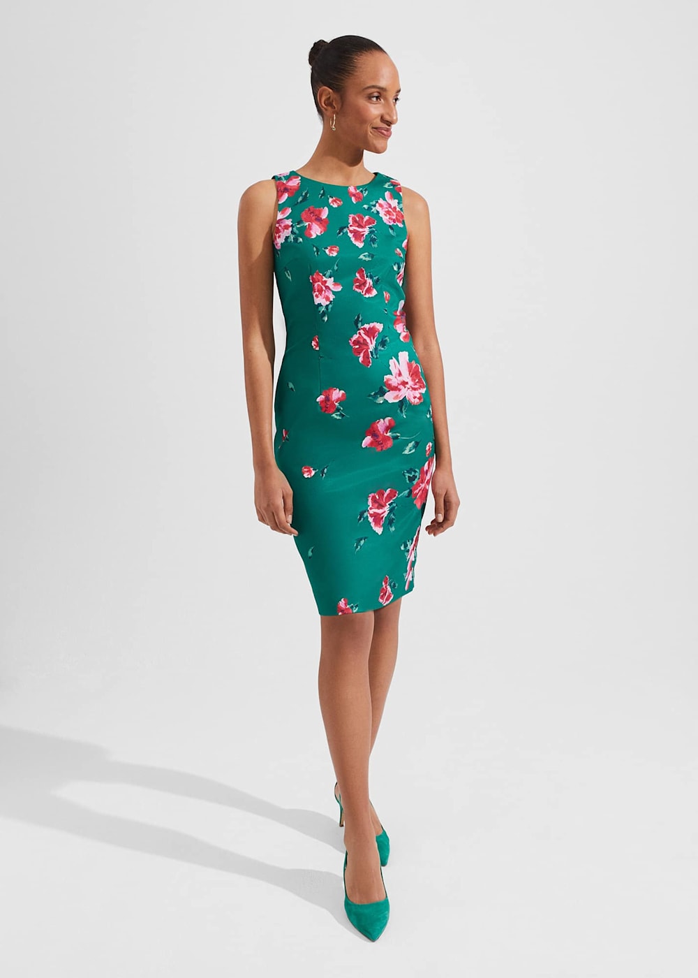 Green floral shift dress best sale
