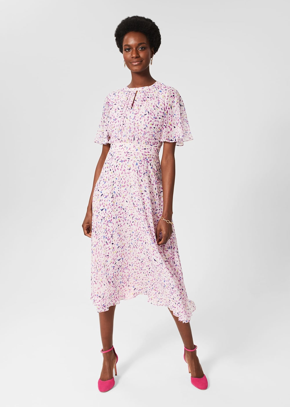 Pale pink fit and flare dress clearance