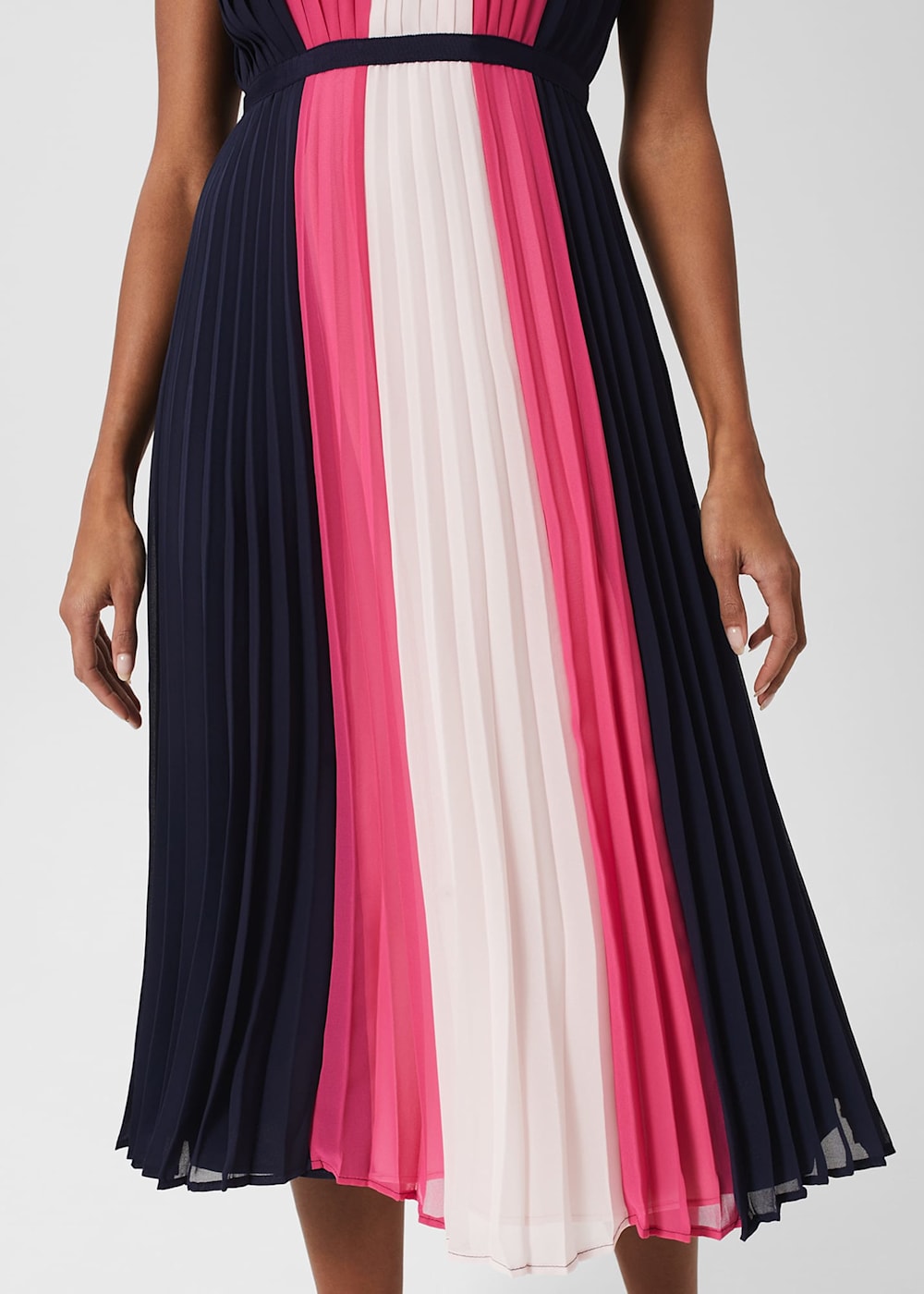 Pleated fit and flare dress cheap