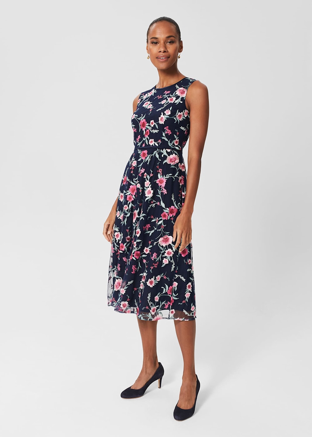 Navy and pink floral dress discount