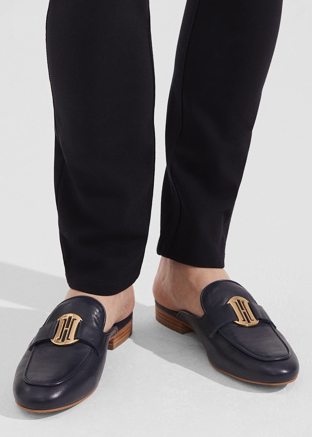 Navy backless loafers on sale