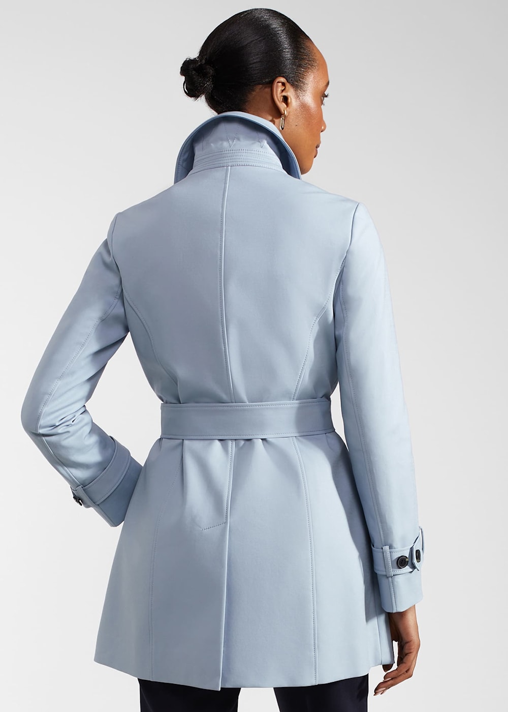 Pale blue trench coat shop