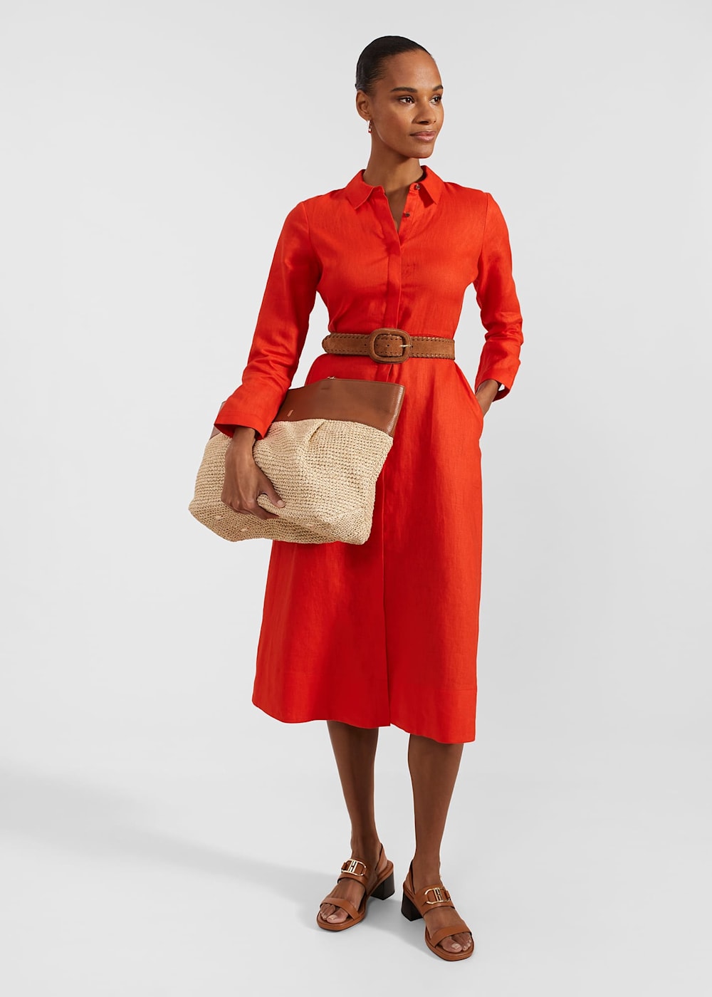 Hobbs Arabelle Linen Dress Hibiscus Red Size 14