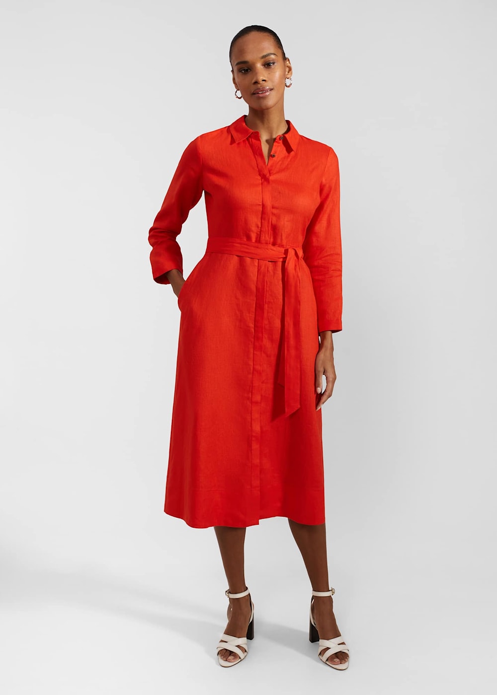 Red linen shirt dress best sale
