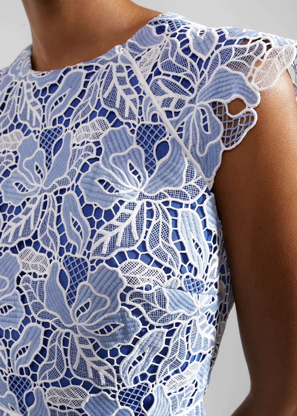 Hobbs Petite Phoebe Lace Dress Blue Ivory Size 8