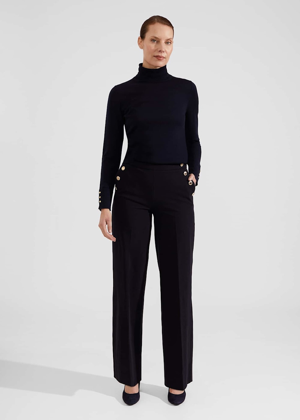 Hana Wide Leg Cotton Blend Pants | Hobbs US |