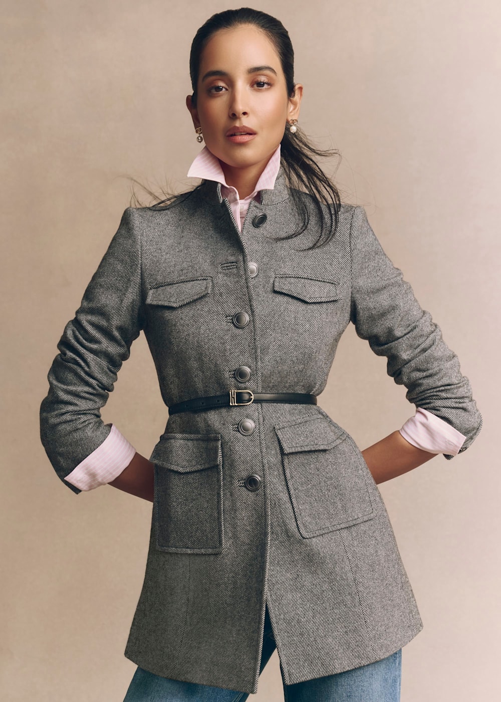 HERRINGBONE TEXTURED WOOL BLEND COAT - Anthracite Gray | ZARA United States