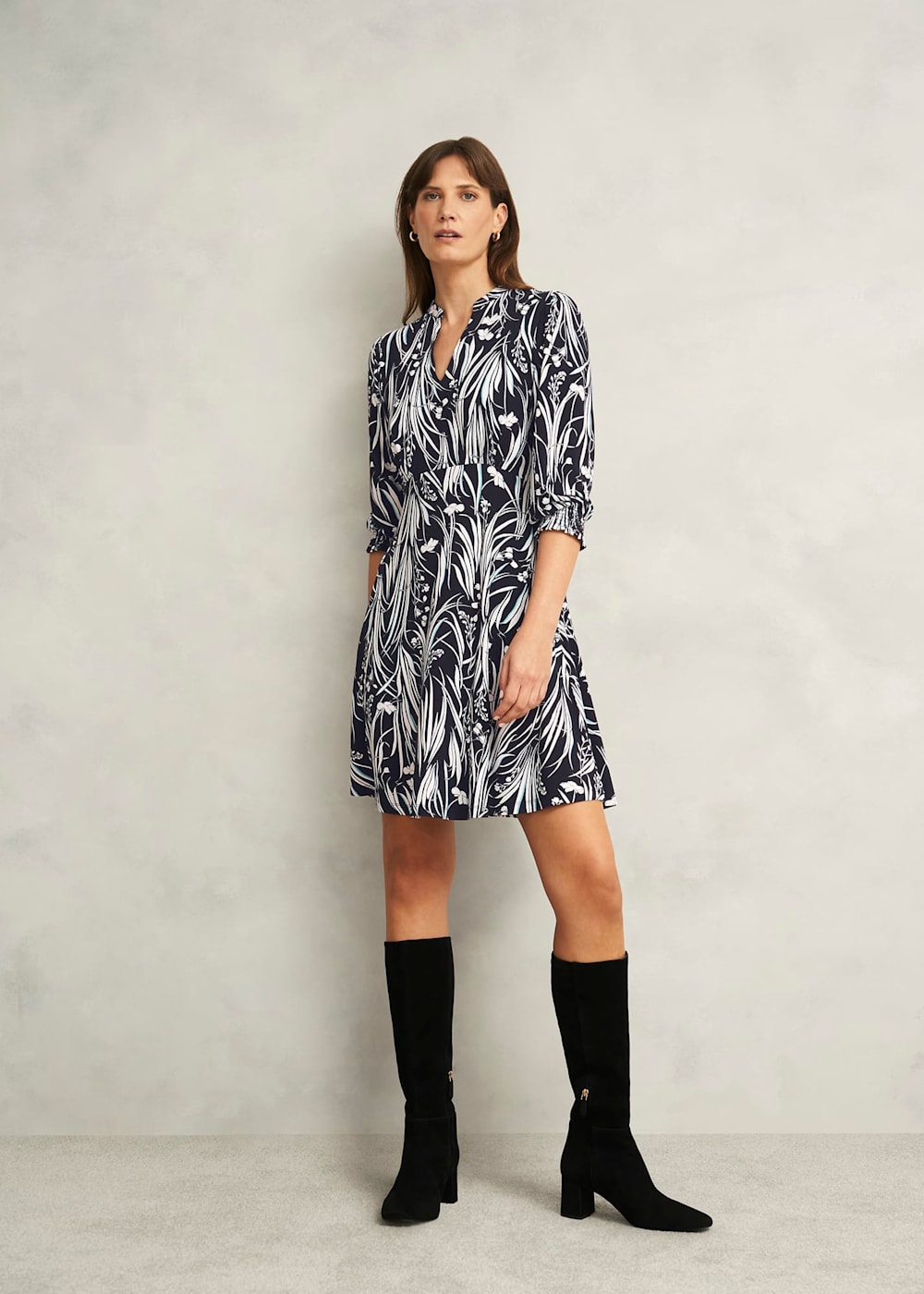 Gray Long Sleeve Linen Dress 5710