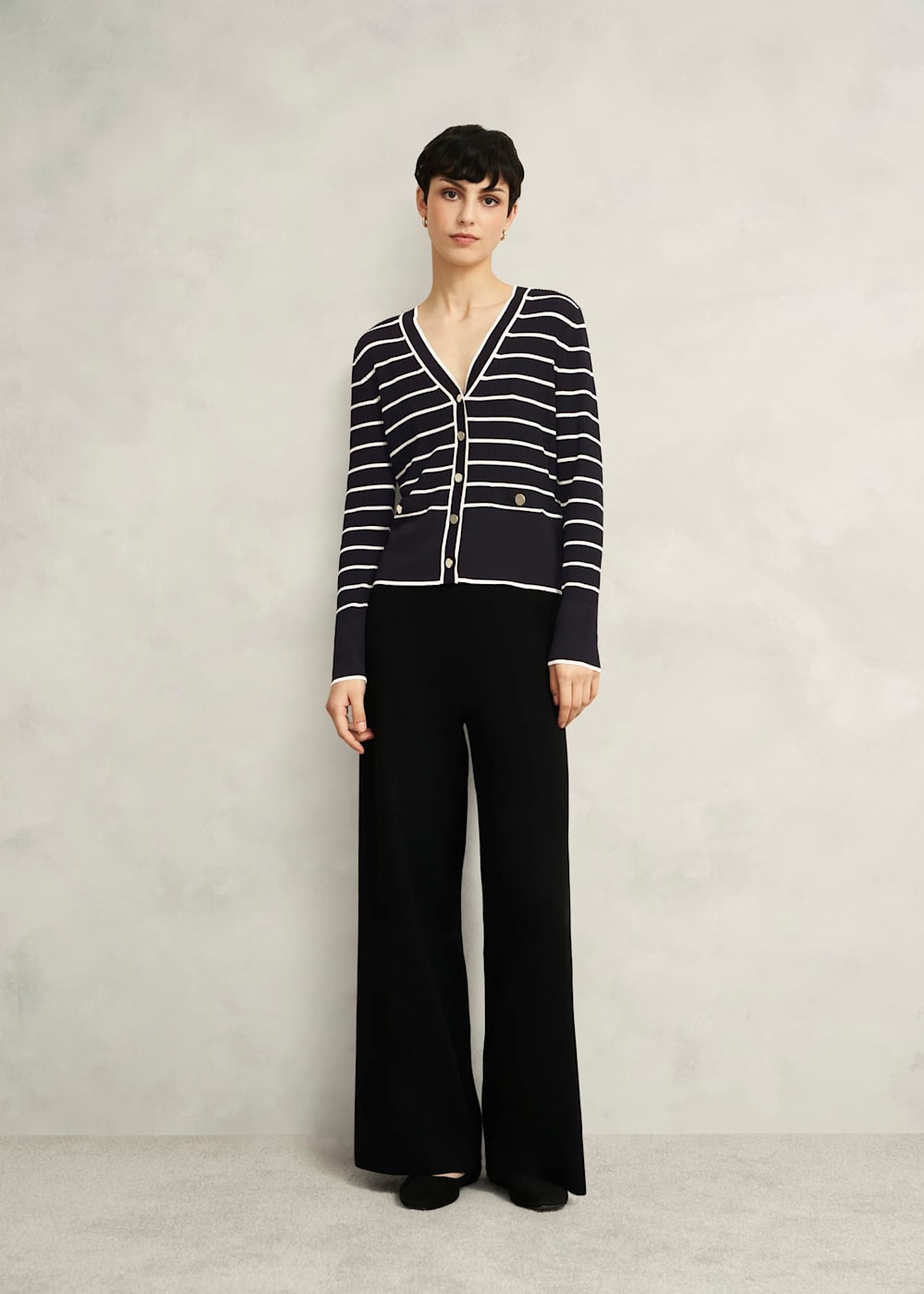 Navy Belmont Striped Knitted V Neck Cardigan | Hobbs US |
