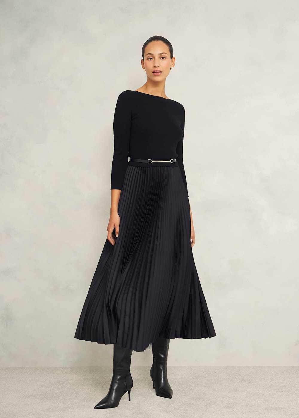 Lucinda Satin Pleated Knitted Dress | Hobbs US |