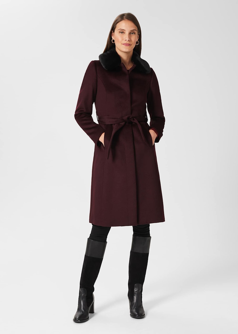 Wool coat with real fur collar top