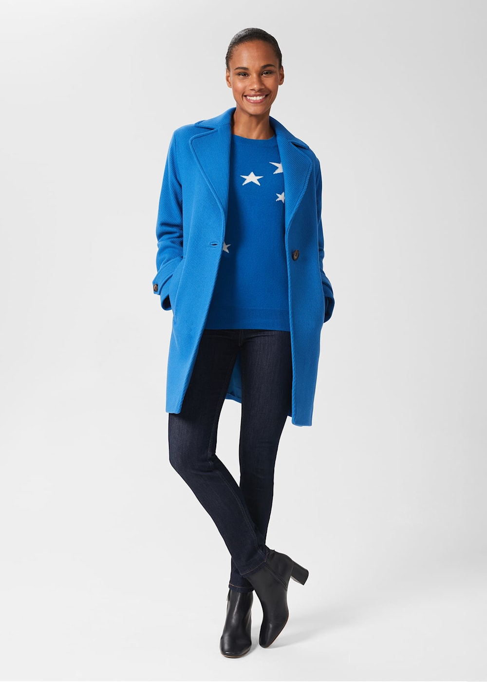 Blue wool blend coat outlet