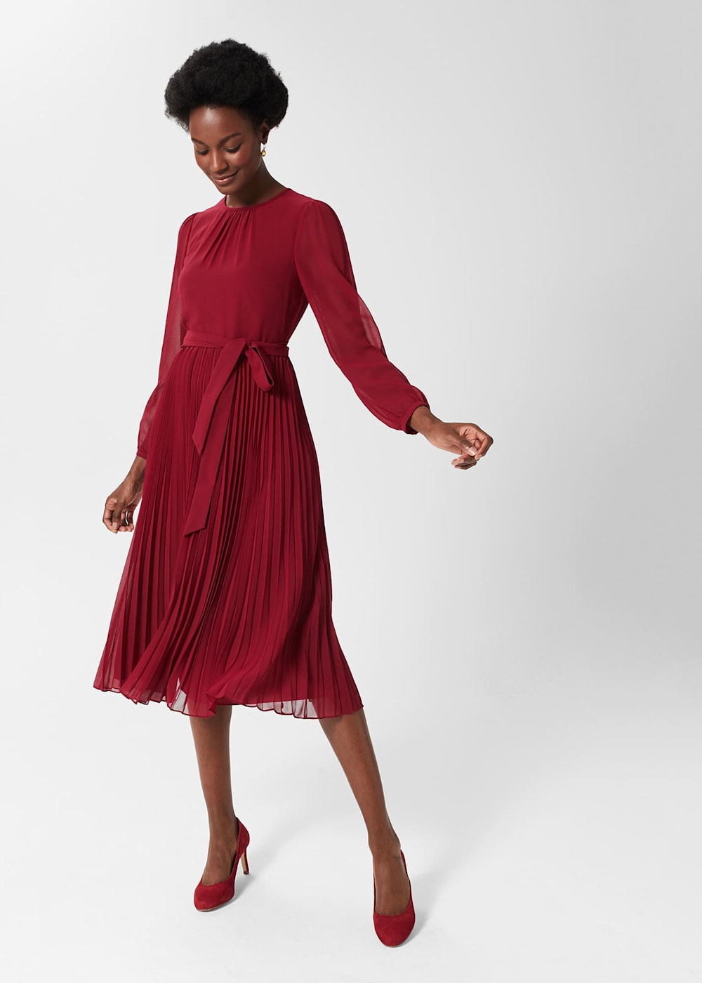 Pleated dress red clearance