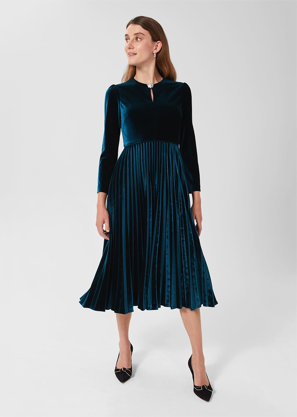 Rosalie Velvet Pleated Dress Hobbs US