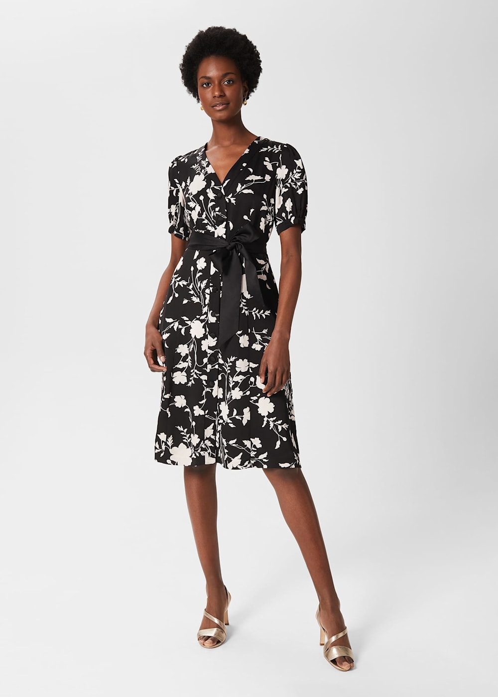 Indah Satin Floral Fit And Flare Dress Hobbs UK