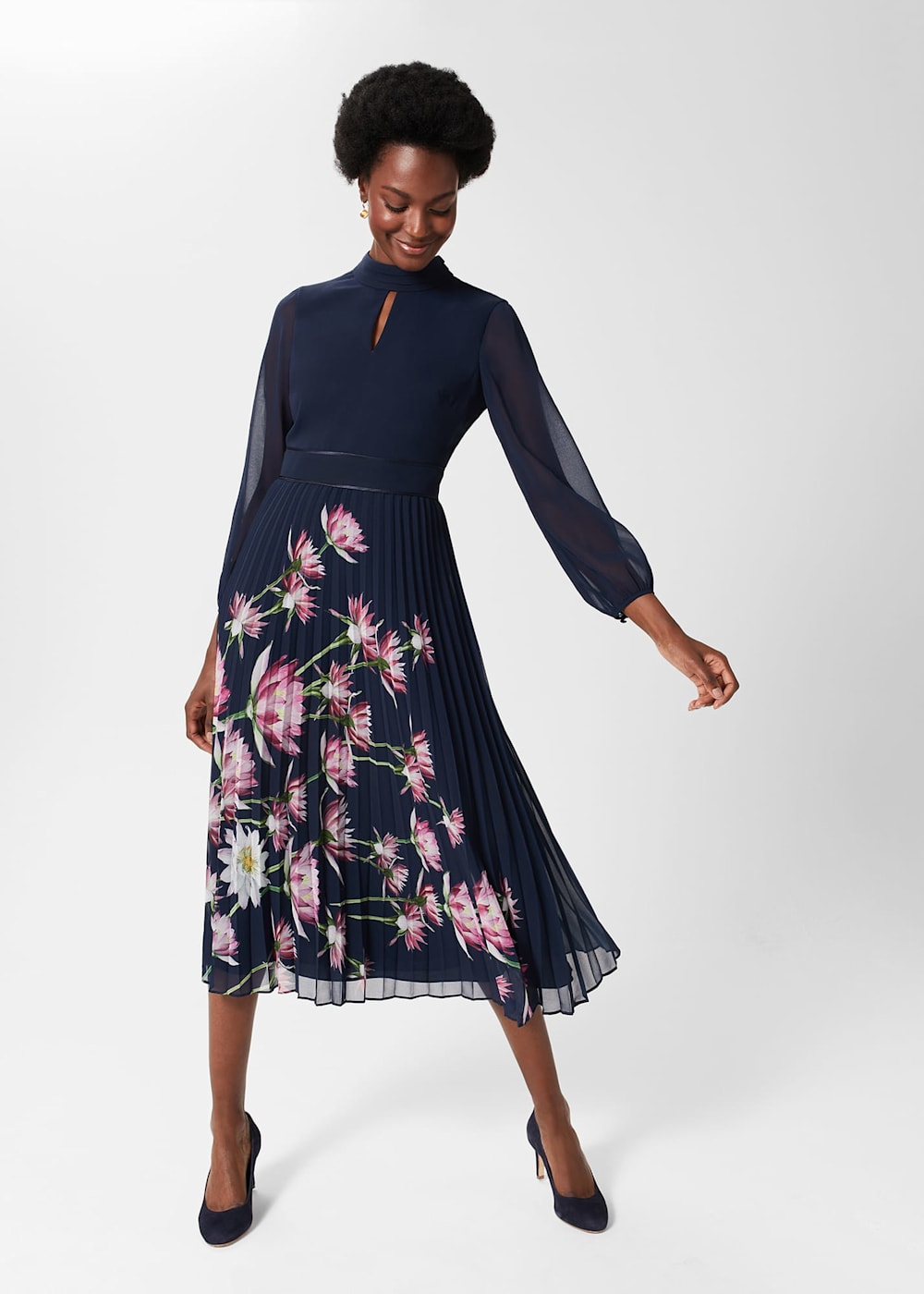 Hobbs navy floral dress new arrivals