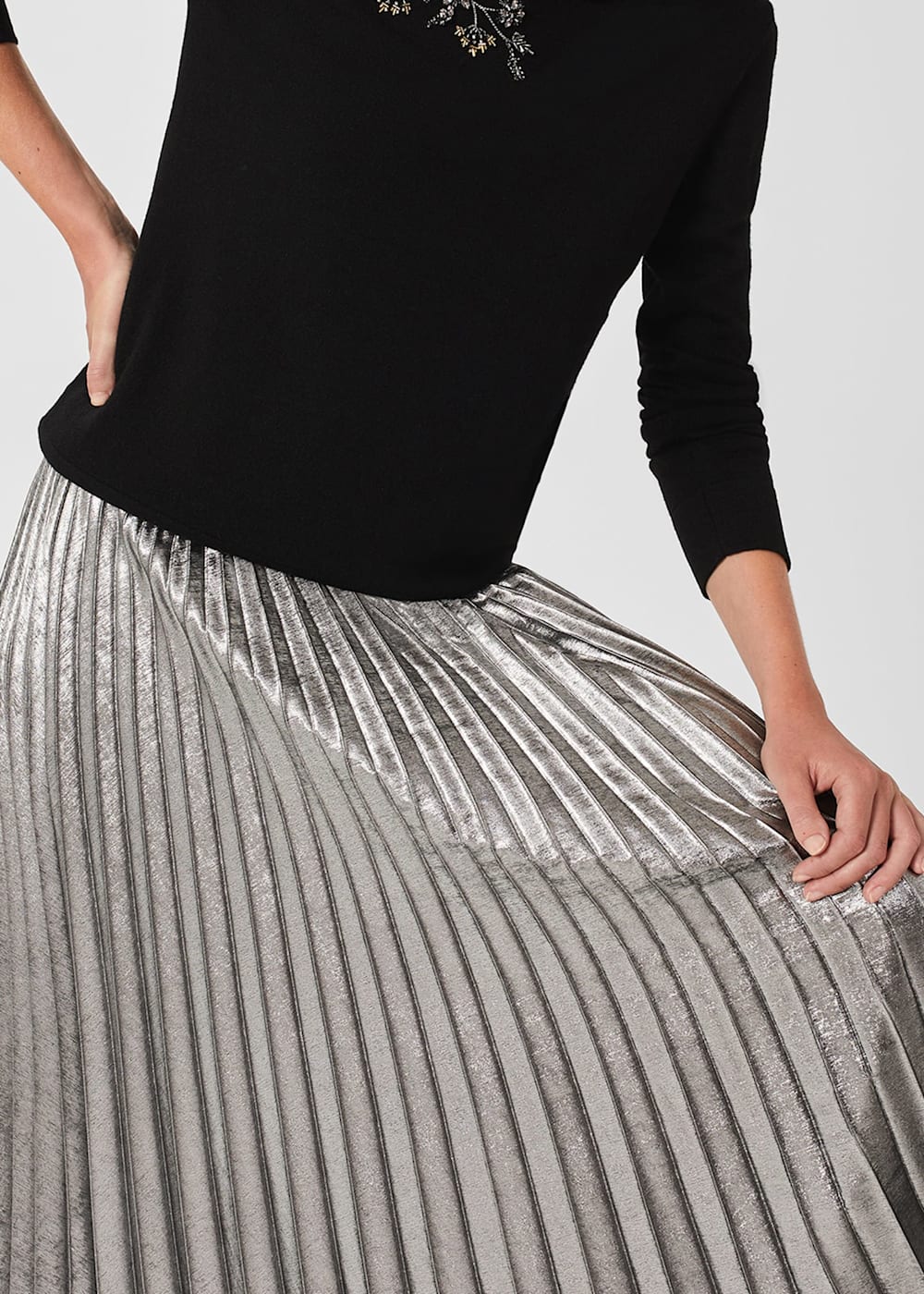 Silver pleated skirt 30 on sale