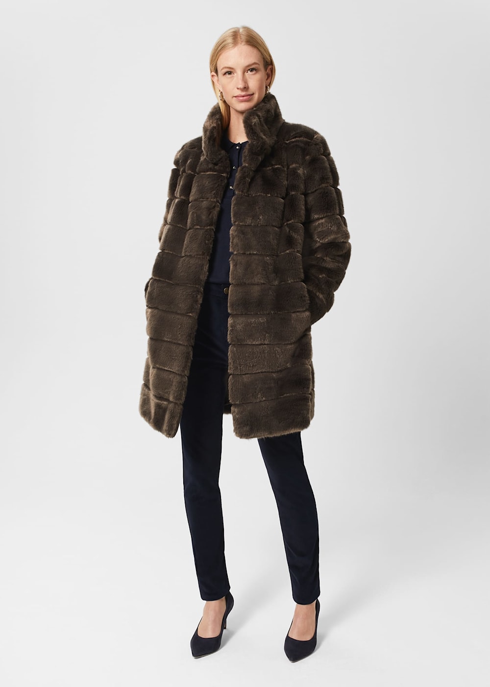 Hobbs navy faux fur coat new arrivals