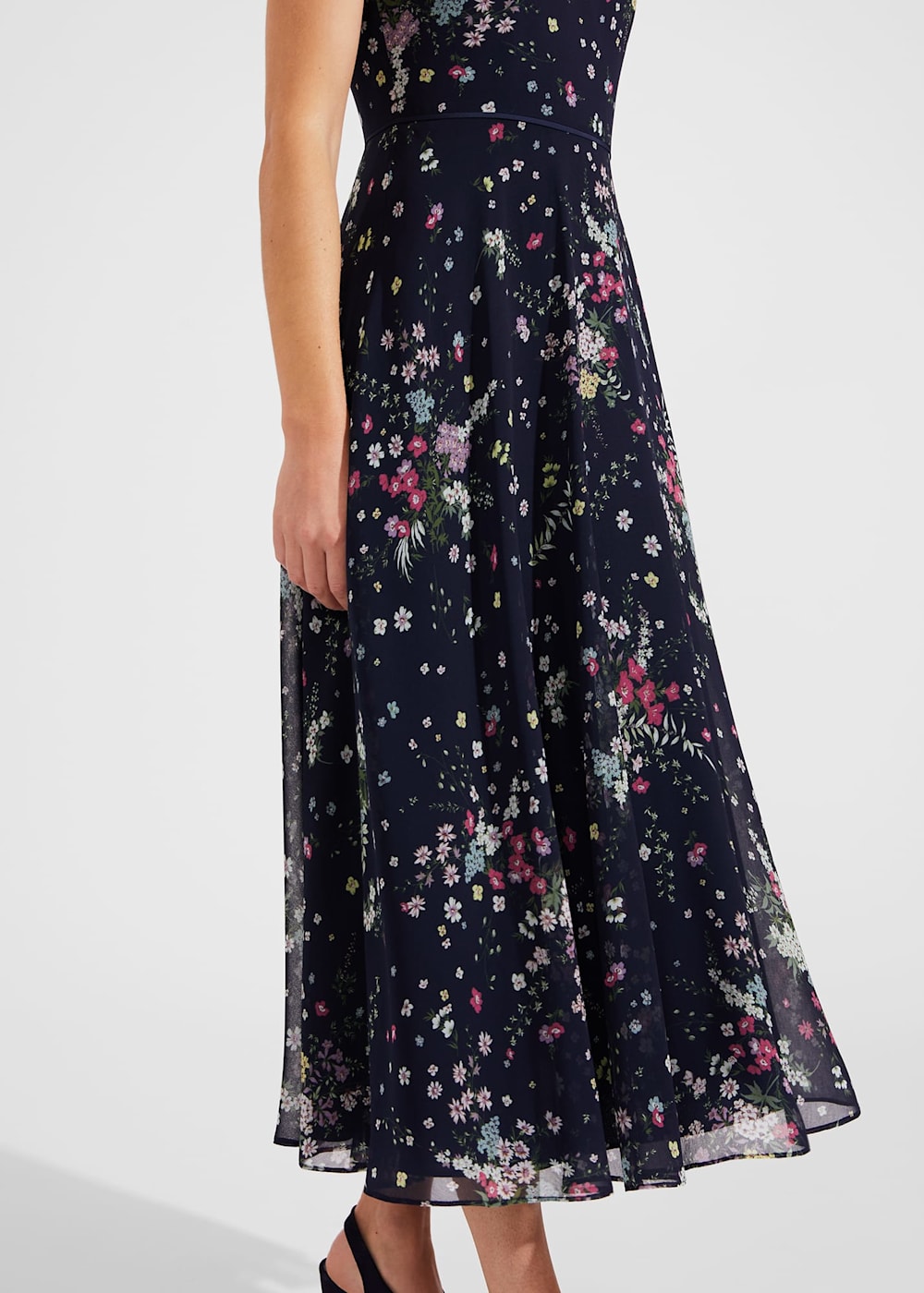 Navy floral fit and flare dress store