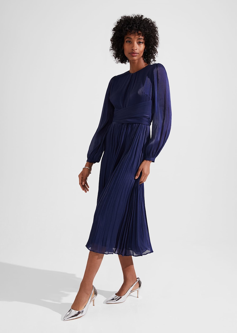 Navy blue pleated dress top