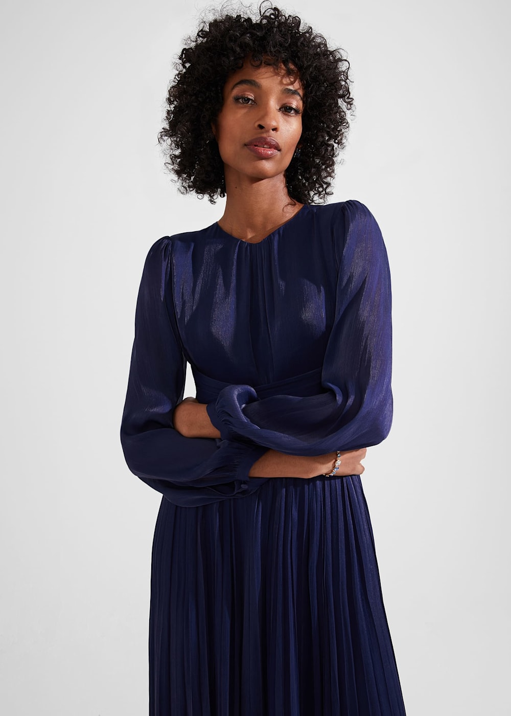 Elina Metallic Pleated Dress Hobbs US