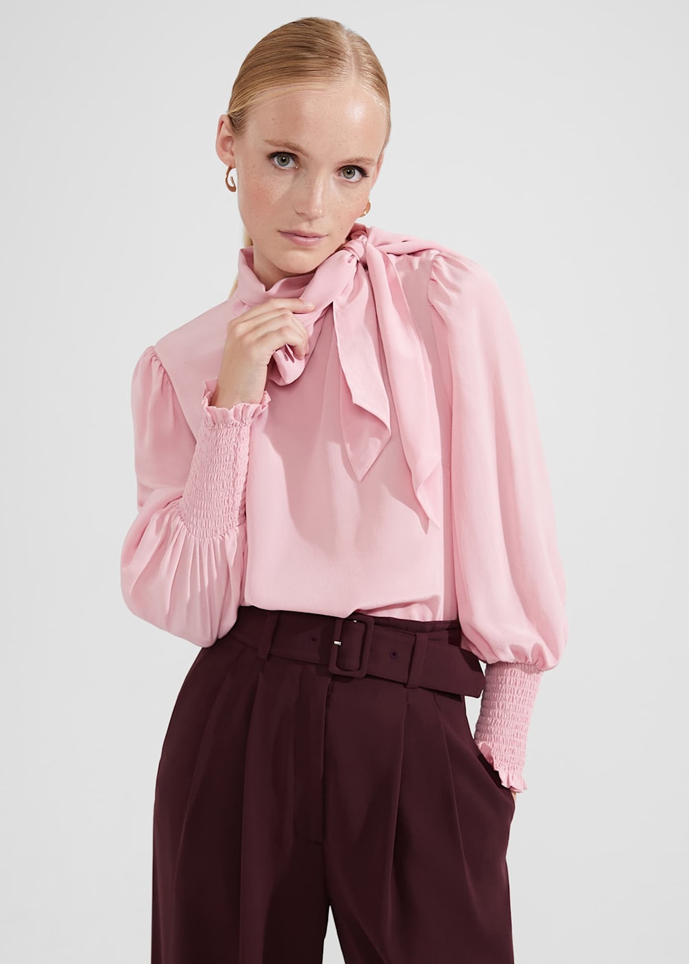 商品画像：Womens Hot Pink Tunic Long Sleeve V Neck Casual Loose Fall 1