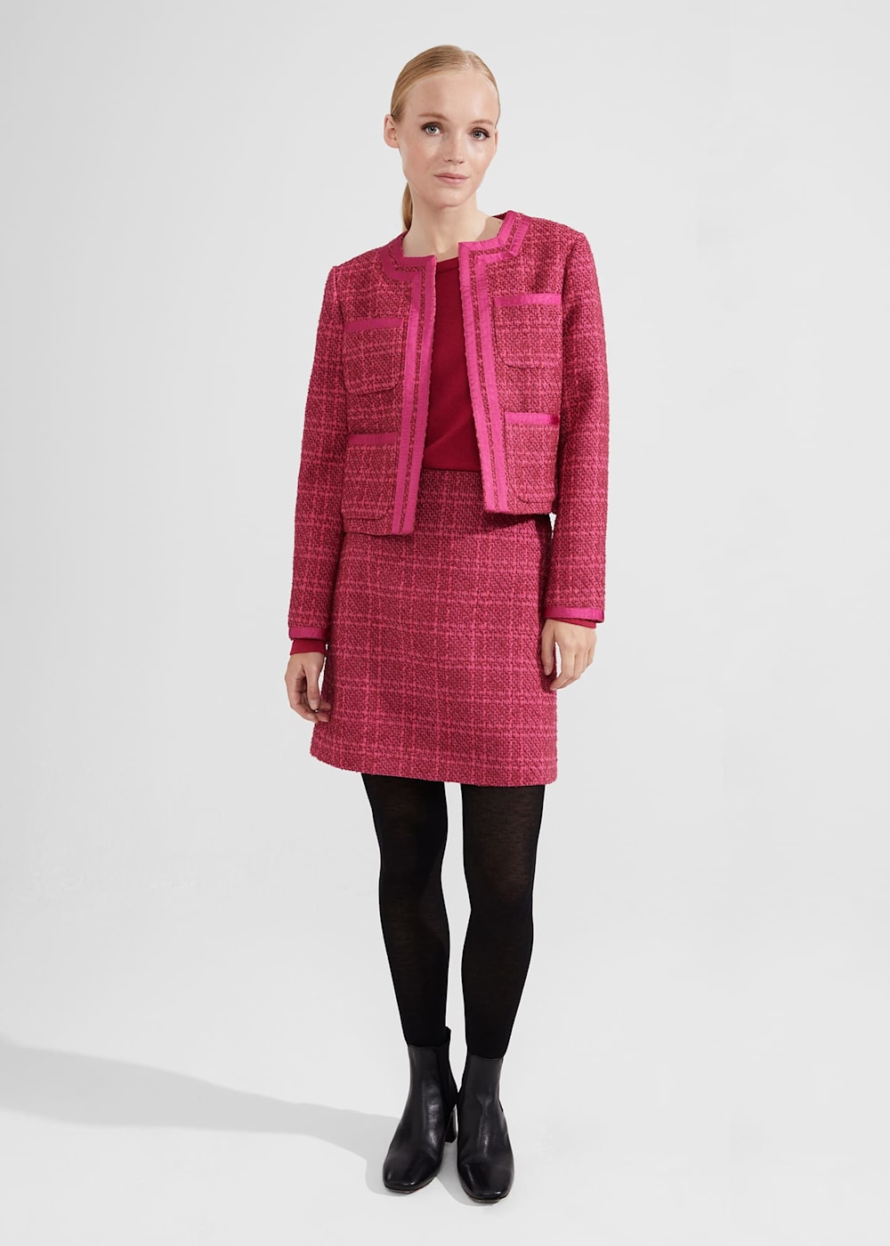 Pink tweed skirt and jacket online