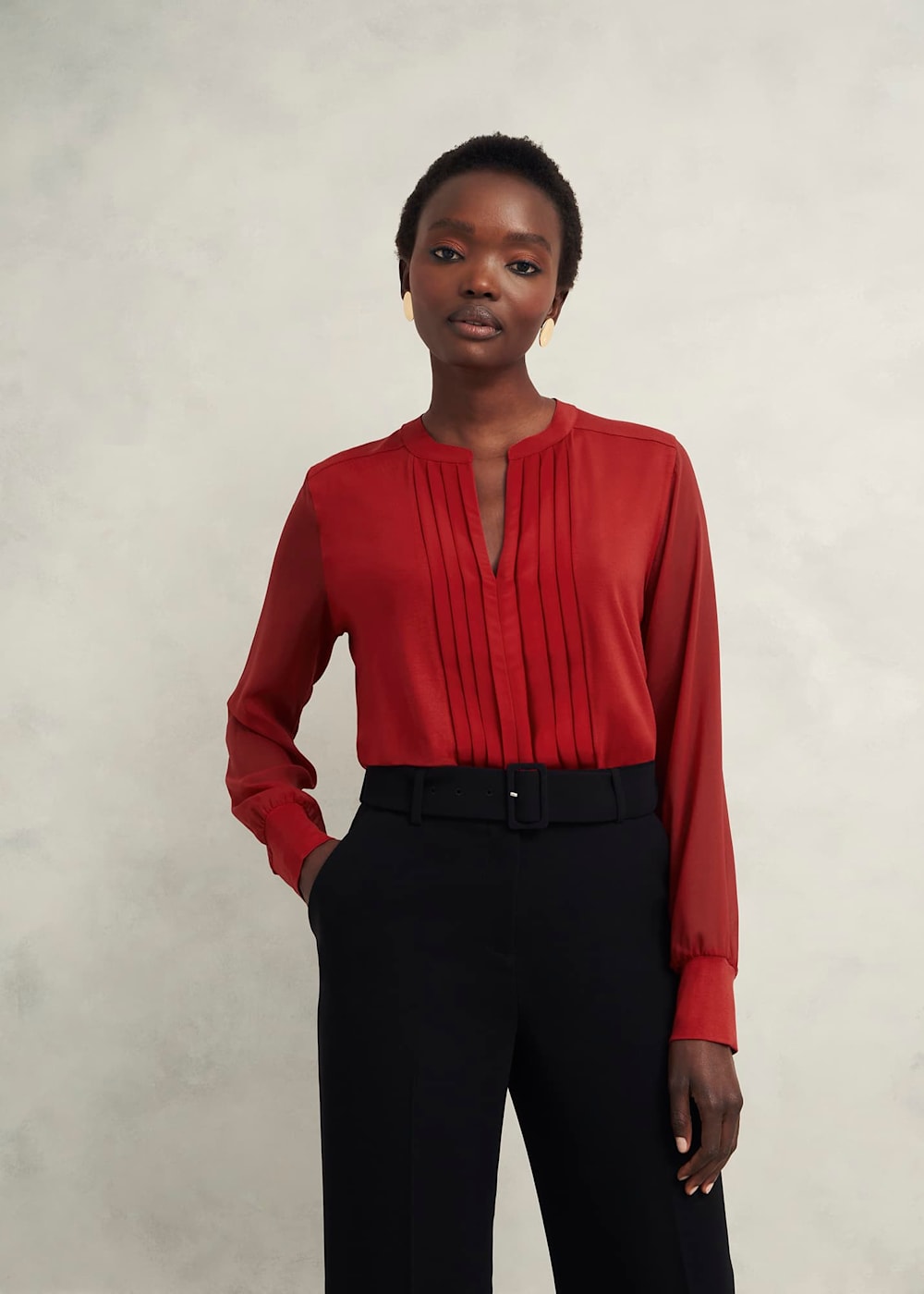 Red Women Maxi Linen Skirt 2595#
