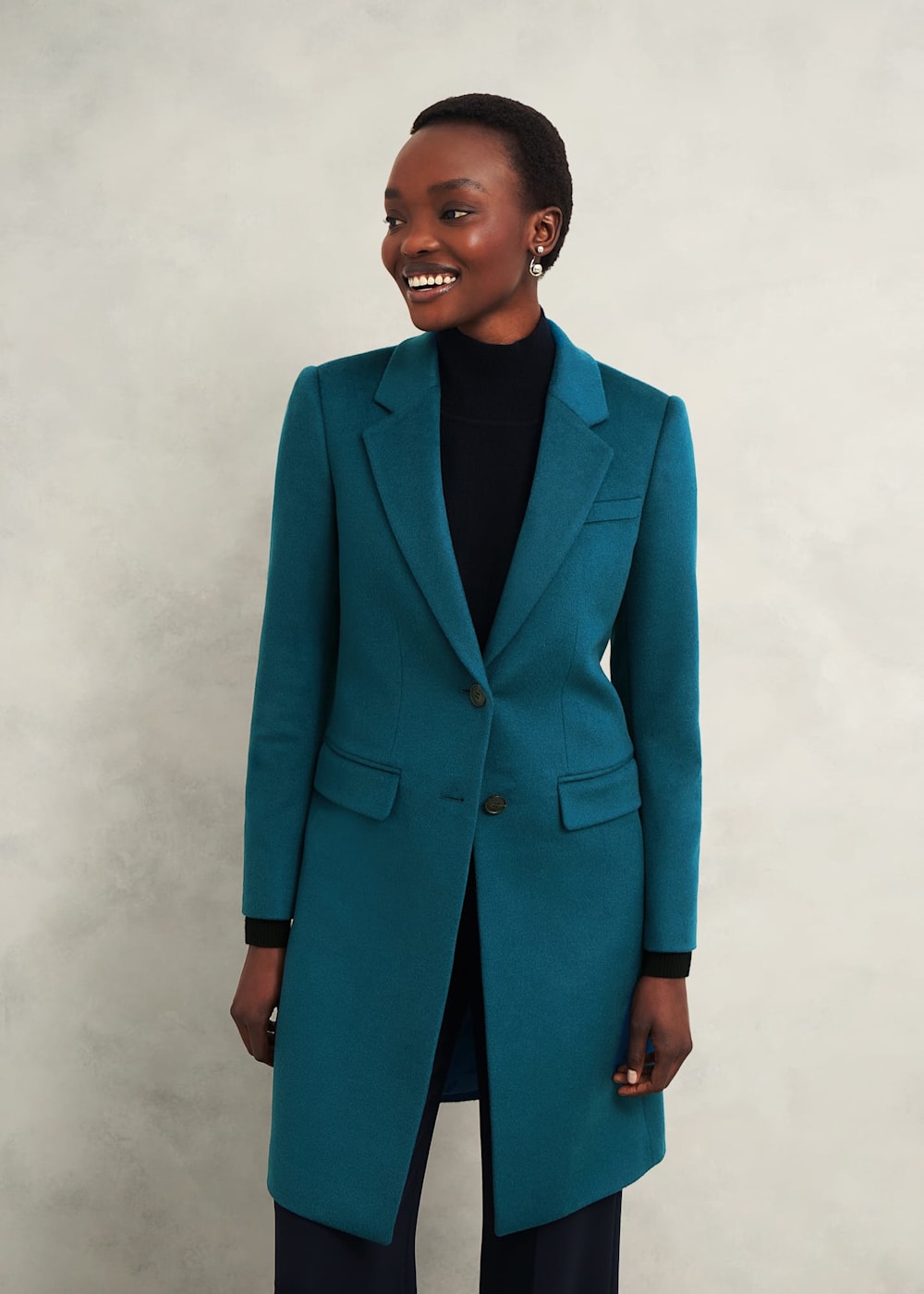 Women s Teal Green Wool Knee Length Coat Hobbs UK