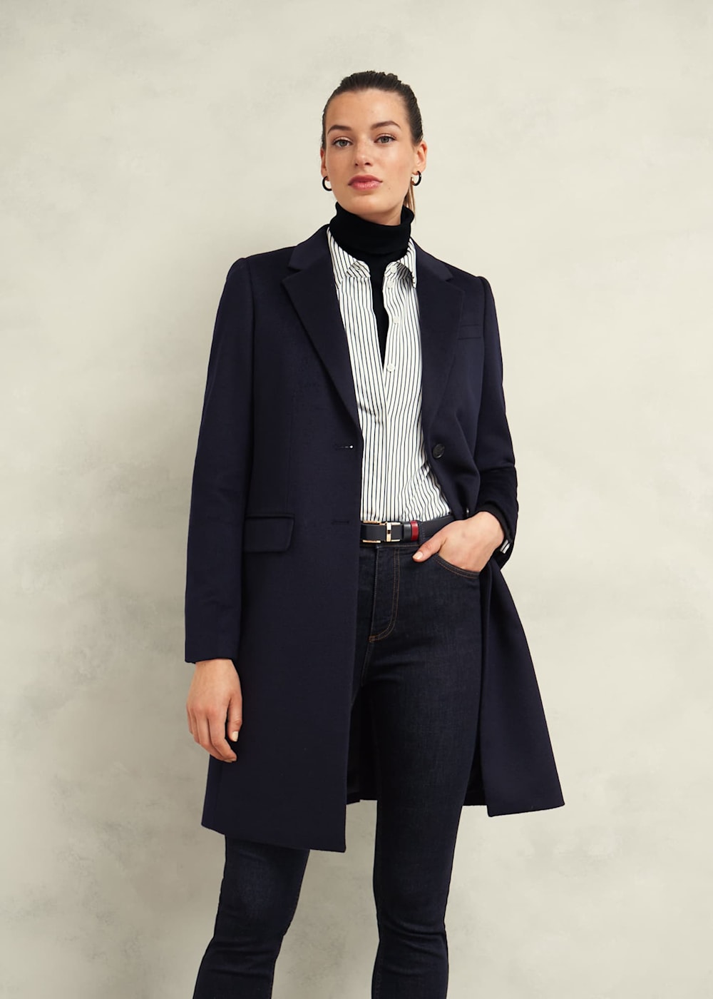 Navy knee length coat 2025