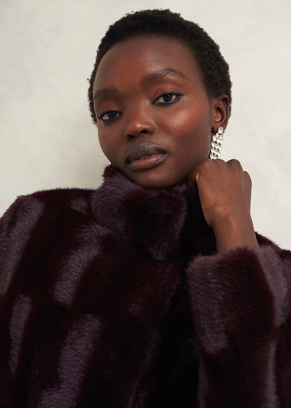 Wine faux fur coat cheap