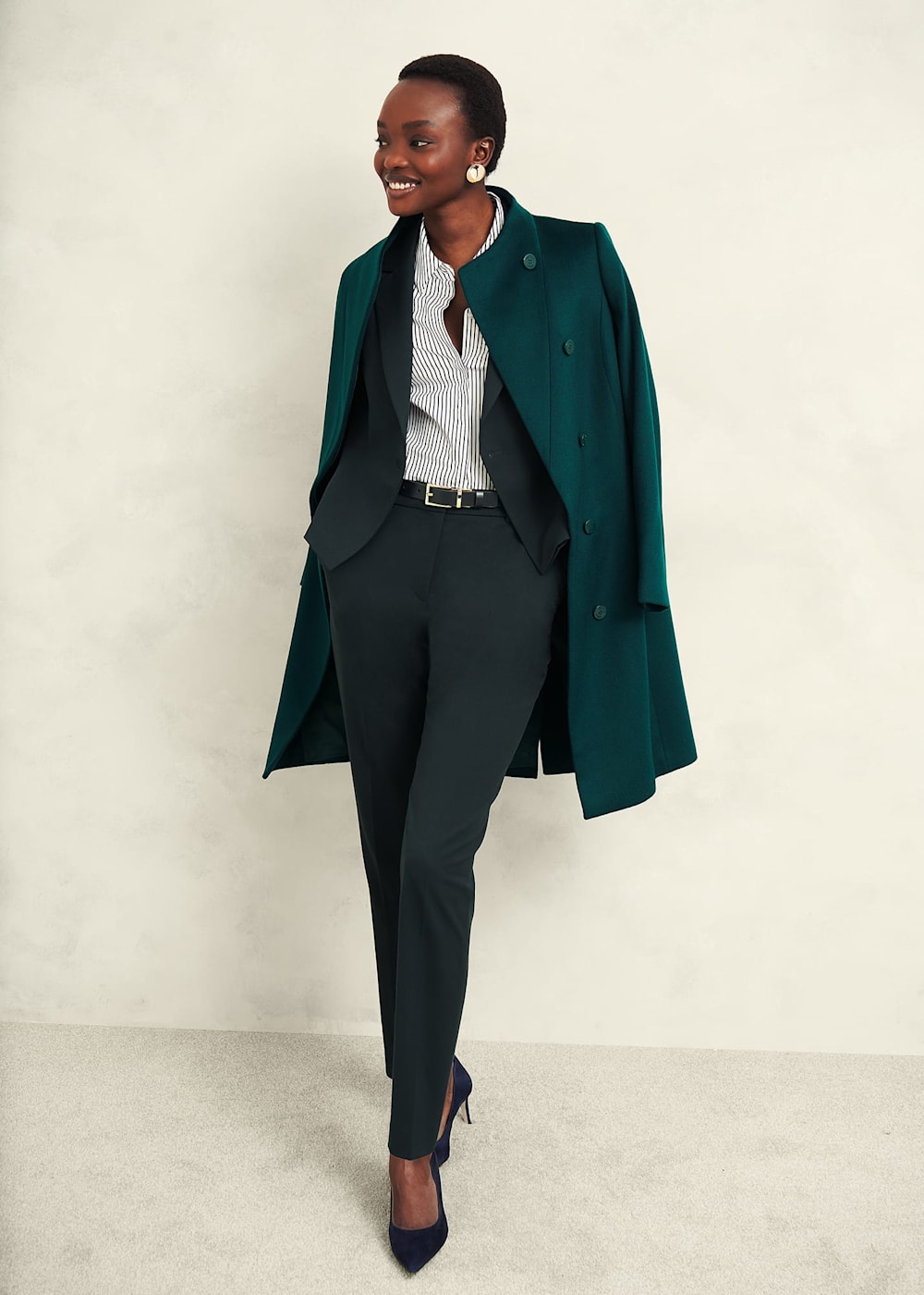 Green fitted coat online
