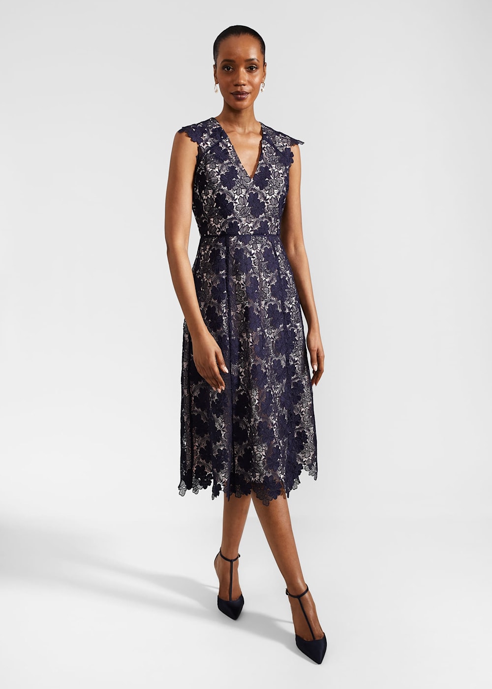 Hobbs Hannah Lace Dress Navy Pale Pink Size 6