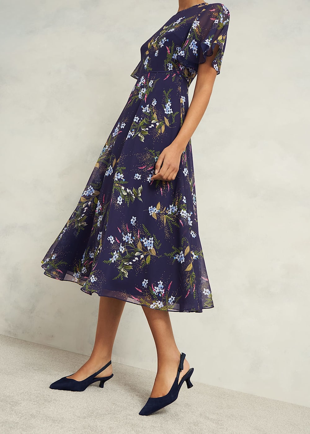 Hobbs Callie Midi Dress Navy Multi Size 6