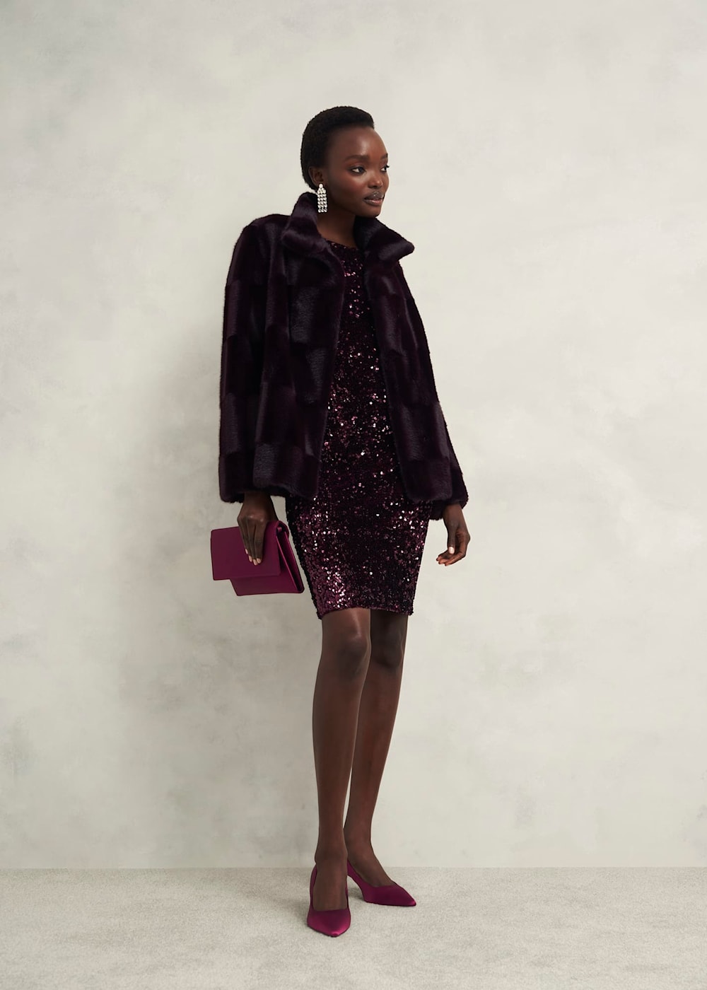 Sequin dress with fur online