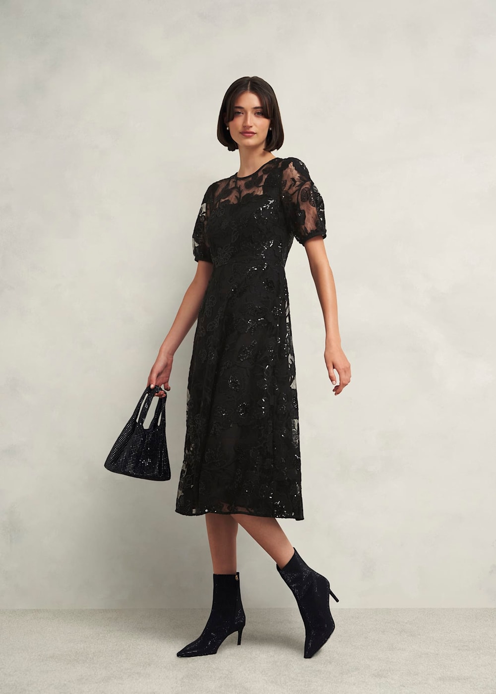 Ami Lace Sequin Midi Dress | Hobbs US |
