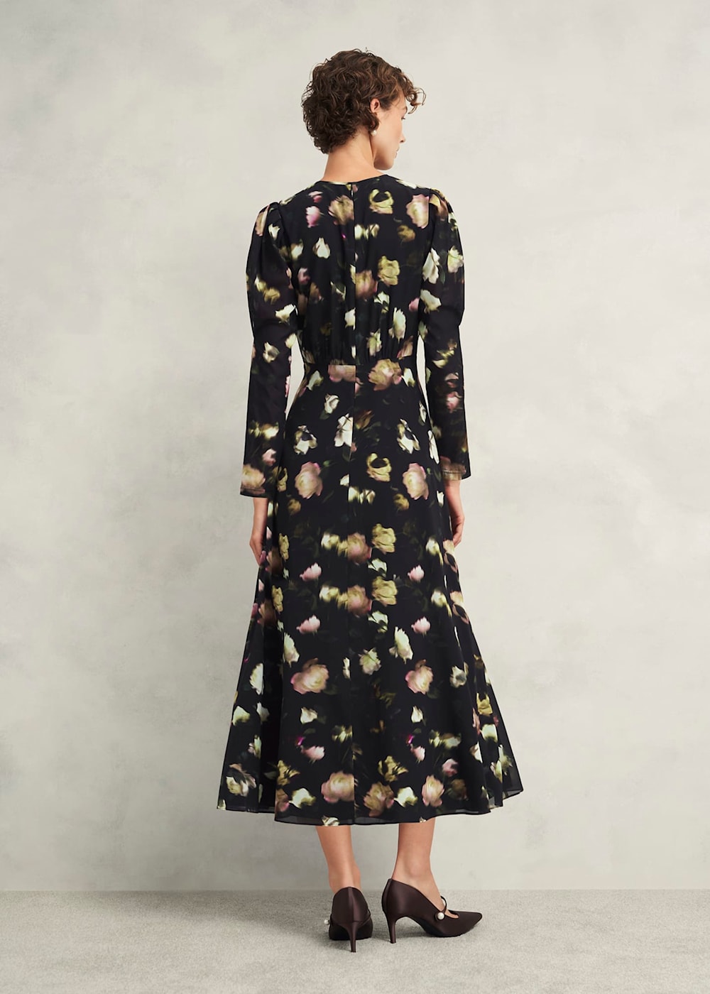 Midi printed long sleeves dress women 5551