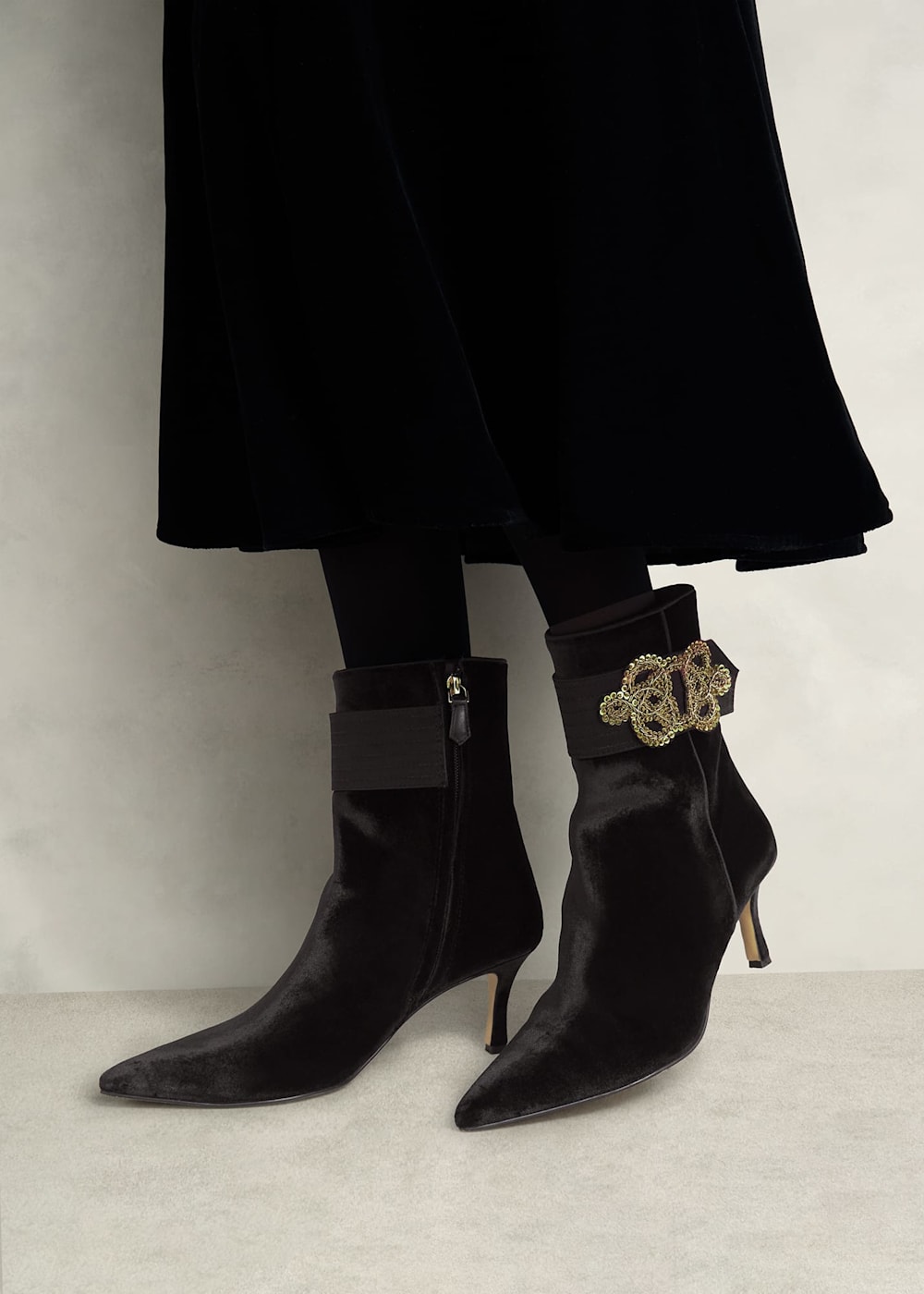 Keston Embellished Velvet Ankle Boots Hobbs UK