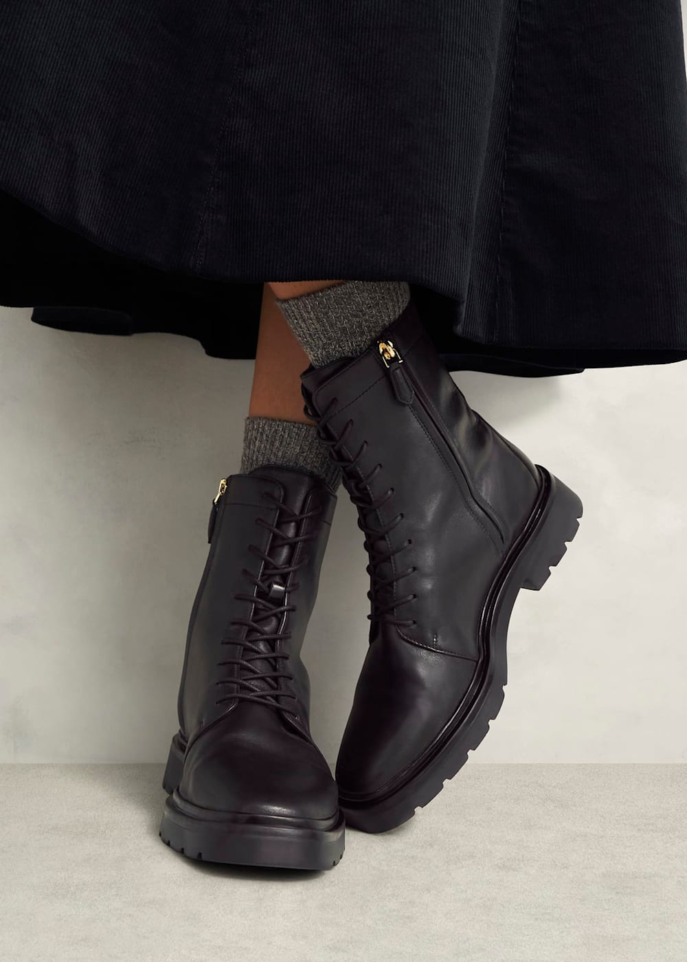 Farrah Leather Lace Up Boots Hobbs UK