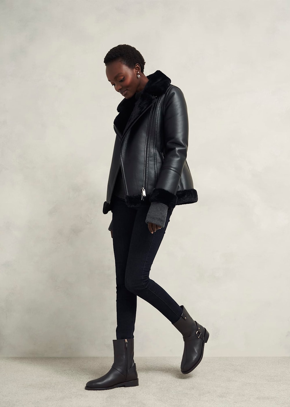 Effie Leather Biker Boots Hobbs UK